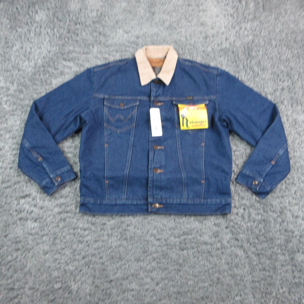 Wrangler Jacket Mens 40 Blue Quilted Lined Insulated Collared Short Denim NWT